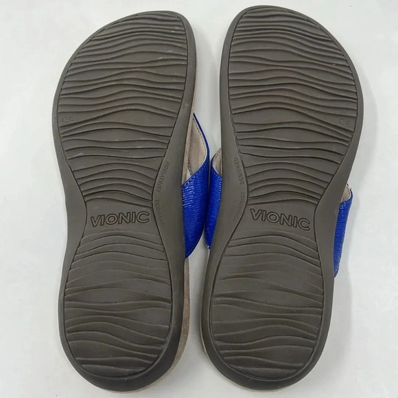 Vionic Hilda Woven Orthotic Arch Support Comfy Low Wedge Thong Sandals Blue 11 - Picture 12 of 15